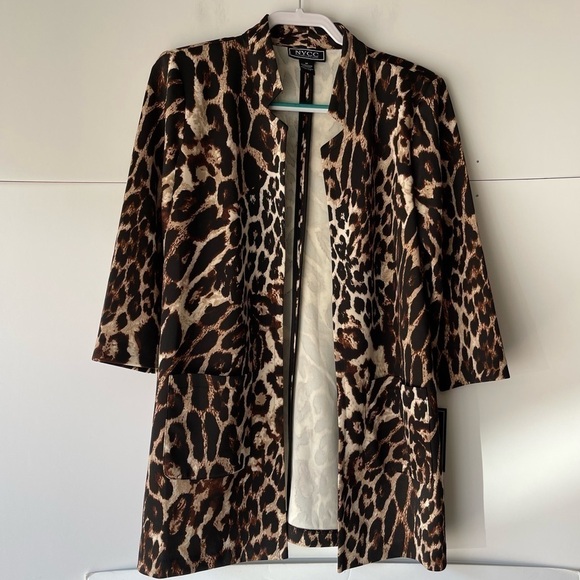 NYCC Women's' Long Leopard Animal Print Blazer Jacket Cardigan Open Front, Sz M - Picture 5 of 7